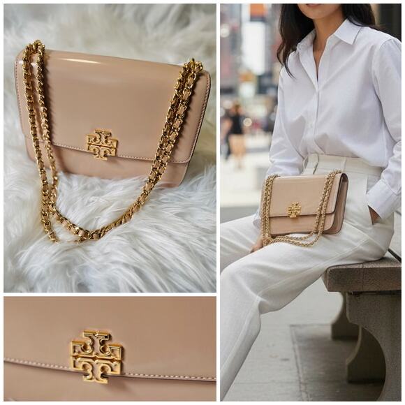 Tory Burch Handbags - LIMITED SALE $548 Tory Burch Britten Patent Nude Pink Med Shoulder Crossbody Bag